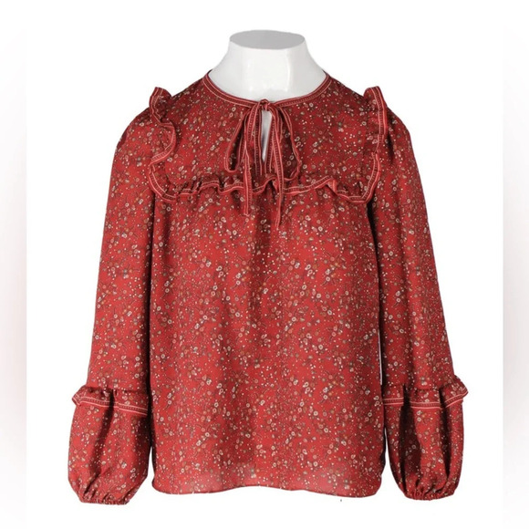 MAX STUDIO Tie Front Floral Print‎ Ruffle Blouse - Picture 3 of 10